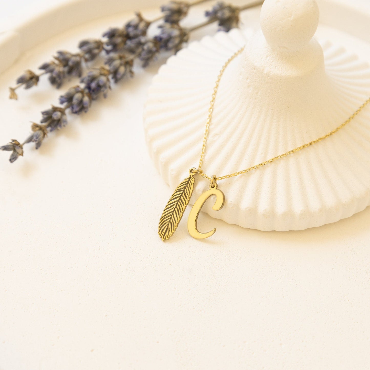 925 Sterling Silver Dangling Initial and Leaf Necklace