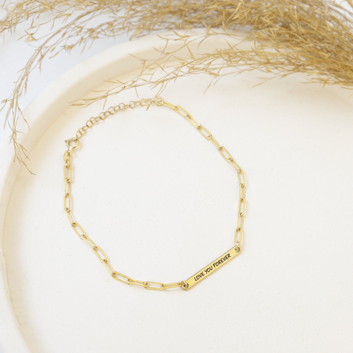 925 Sterling Silver Dainty Name Bar Charm Dog Tag Bracelet