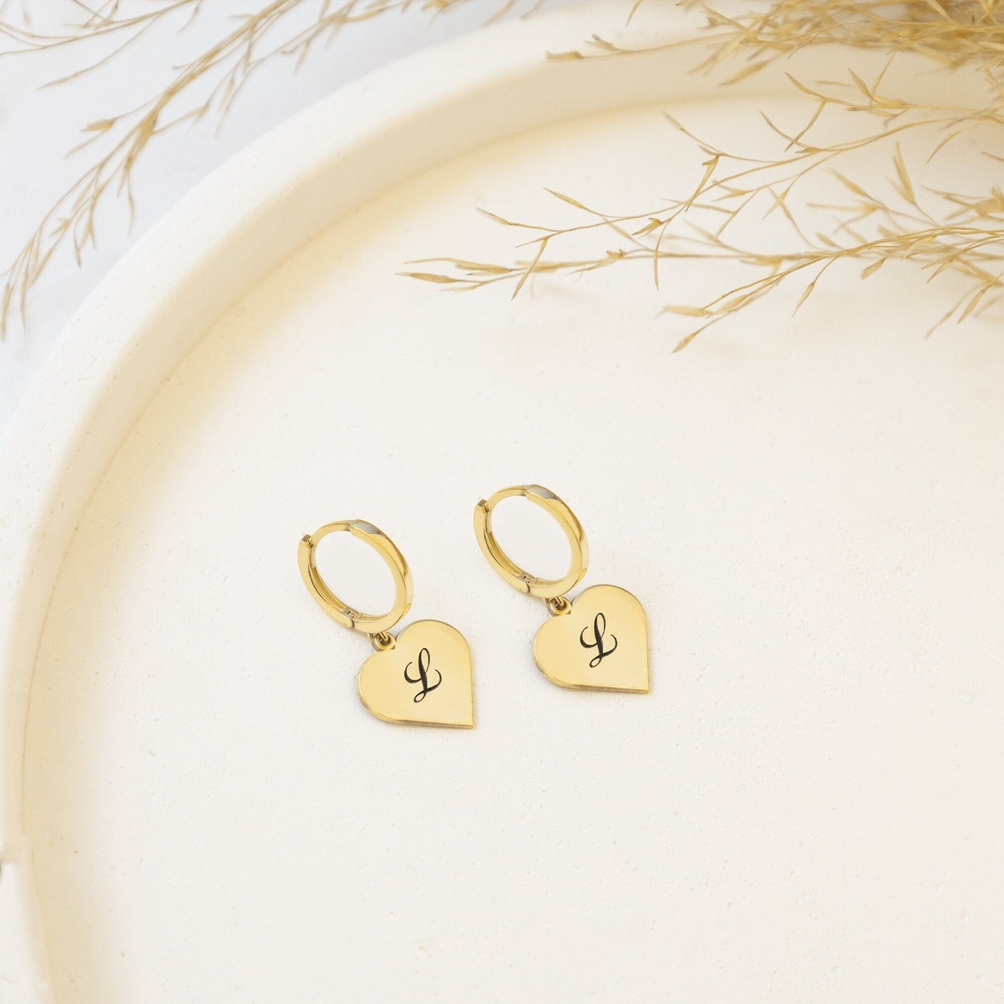 925 Sterling Silver Personalized Initial Letter Heart Hoop Earrings