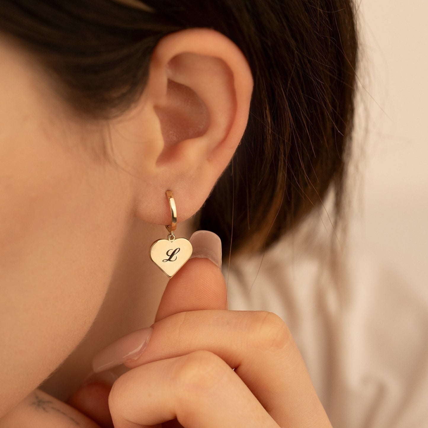 925 Sterling Silver Personalized Initial Letter Heart Hoop Earrings