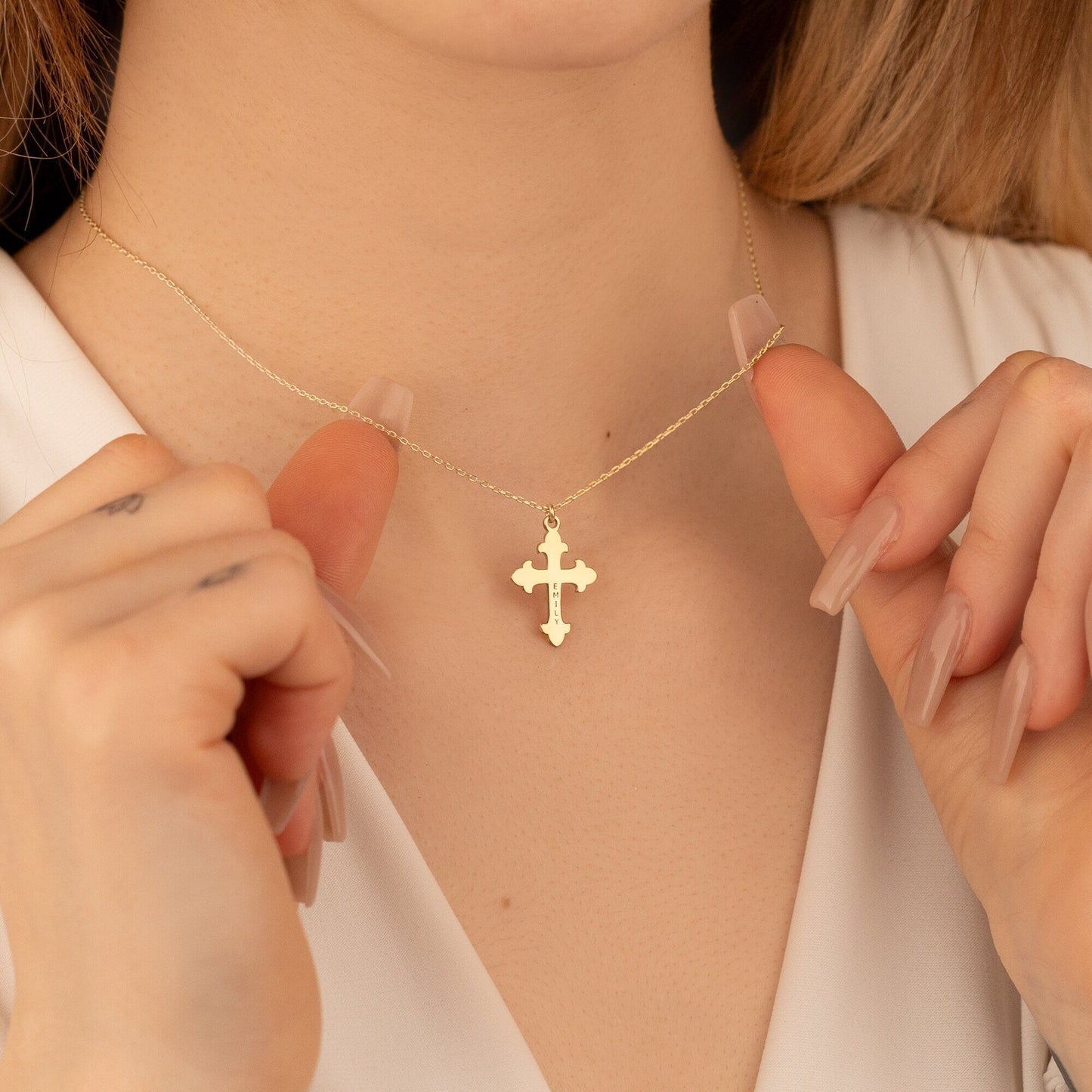 925 Sterling Silver Eastern Orthodox Cross Name Necklace