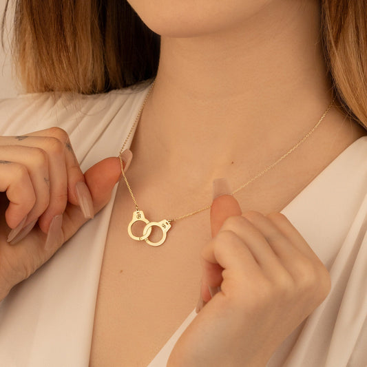 925 Sterling Silver Personalized Couple Initials on Handcuff Necklace