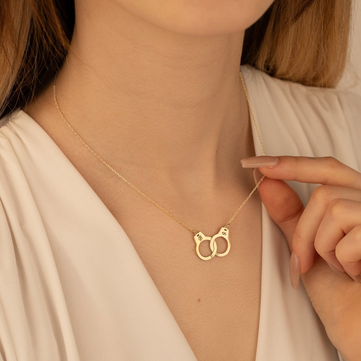 925 Sterling Silver Personalized Couple Initials on Handcuff Necklace