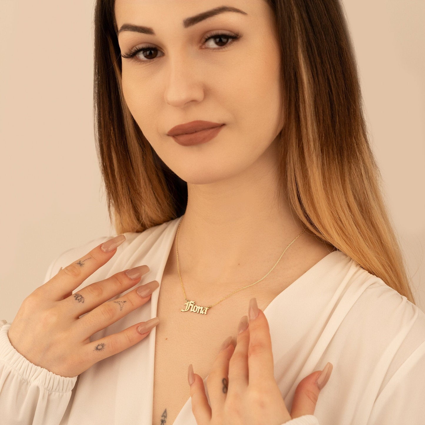 925 Sterling Silver Personalized Old English Name Necklace