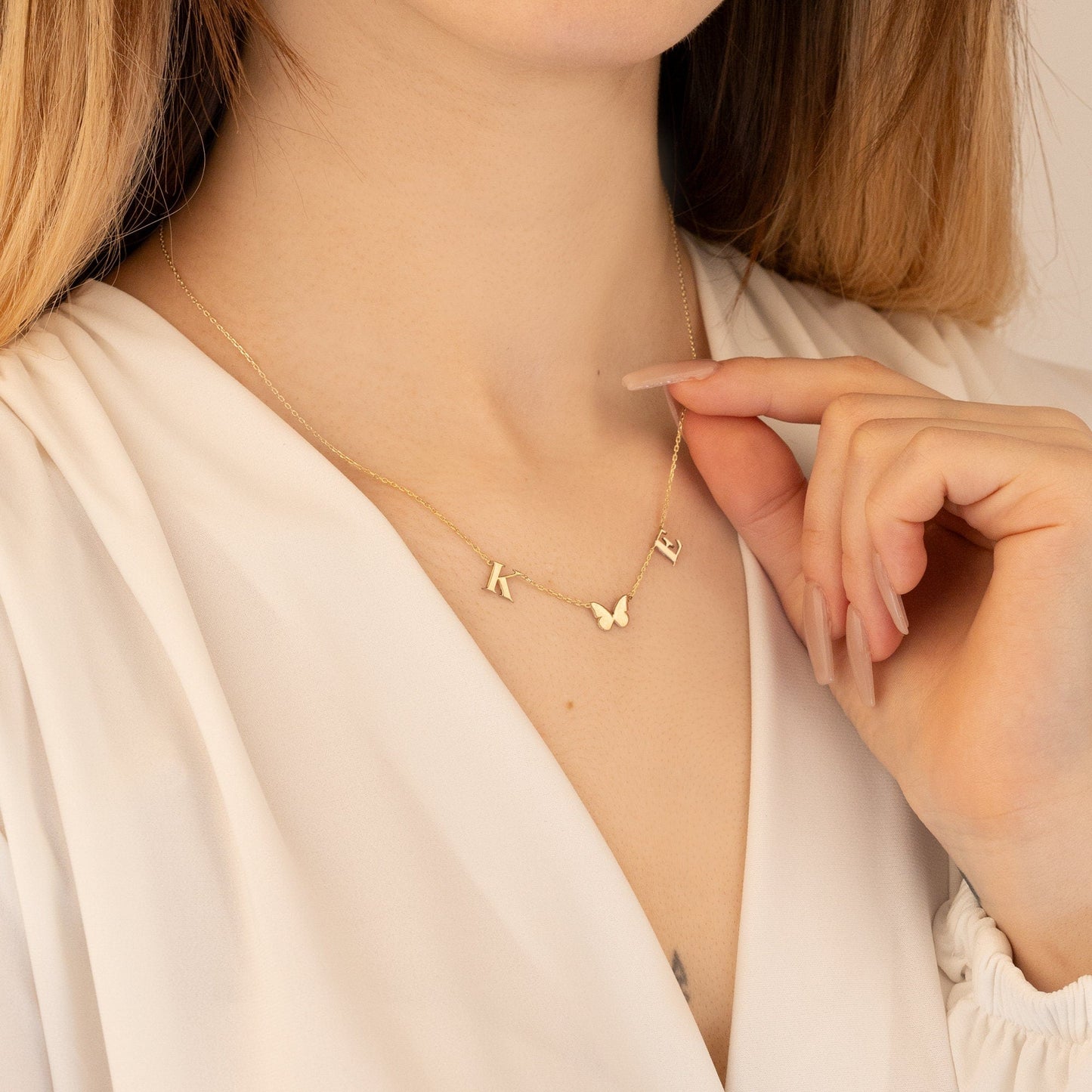 925 Sterling Silver Two Initial Butterfly Necklace