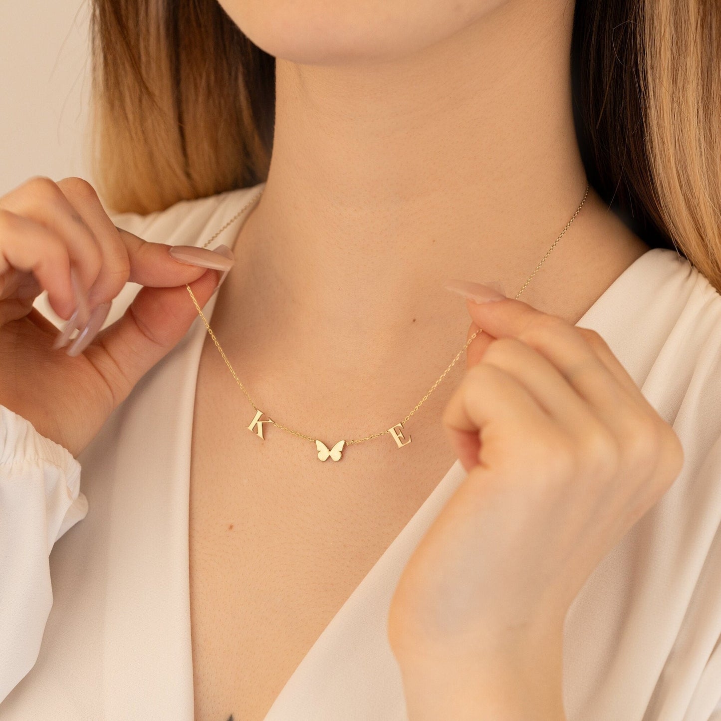 925 Sterling Silver Two Initial Butterfly Necklace