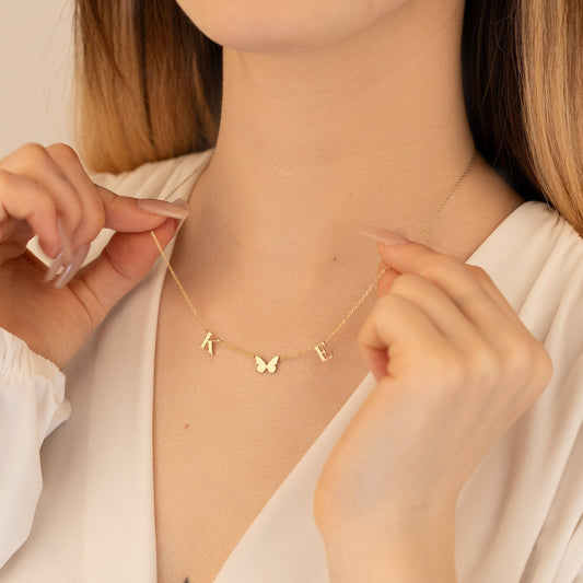 925 Sterling Silver Two Initial Butterfly Necklace
