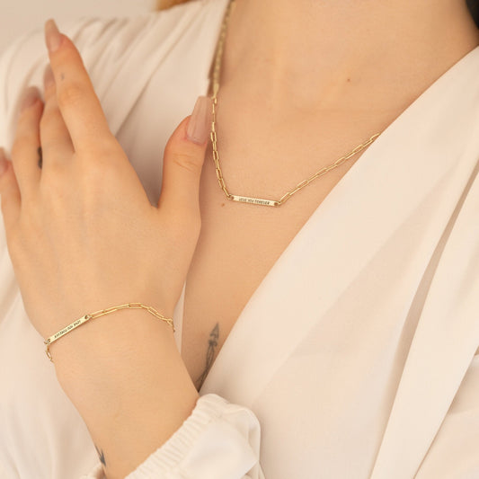 Choker Tag Necklace | Custom Mini Name Bar Necklace | Gift for Her | Dainty Paperclip Chain Charm Dog Tag Necklace | Mother's Day Gift