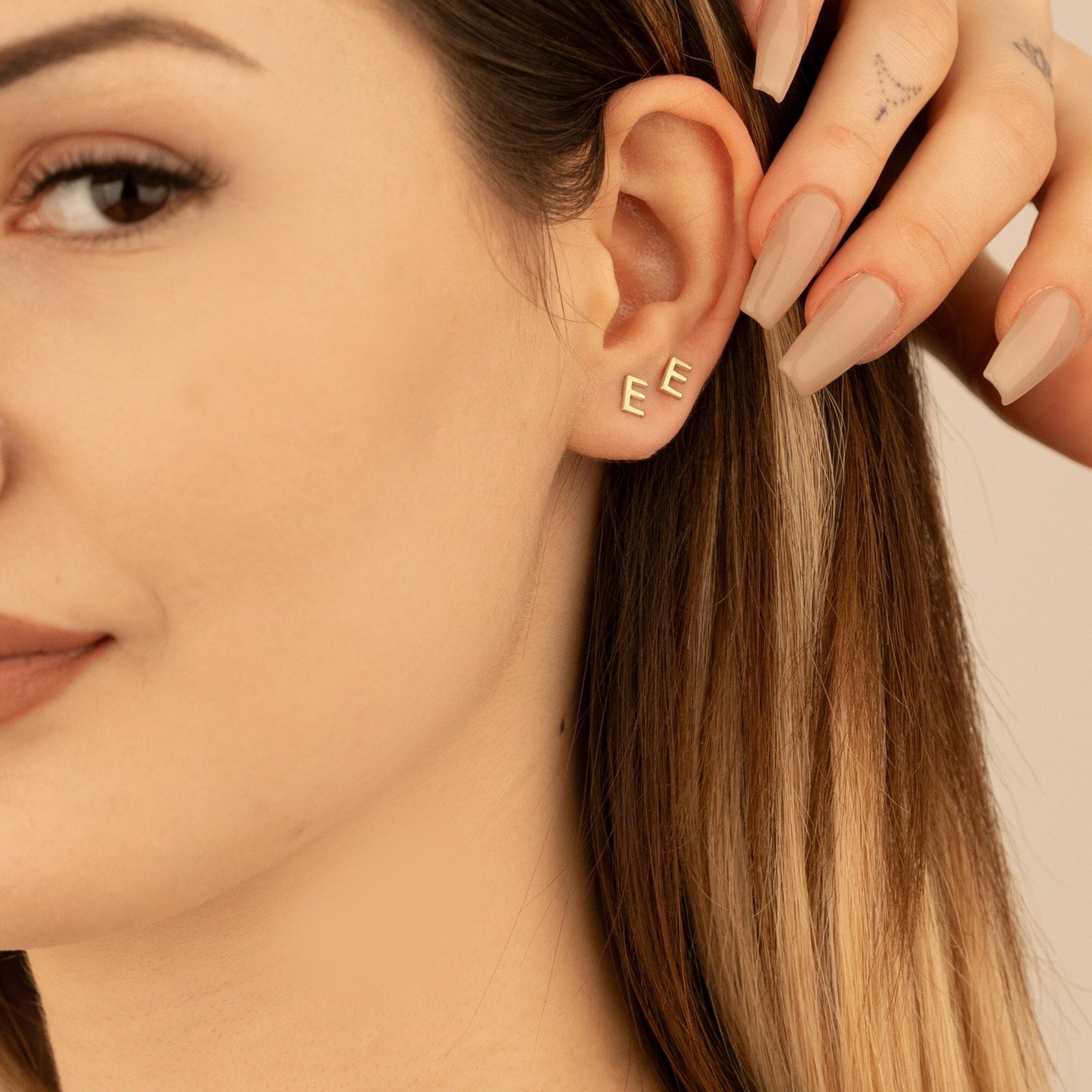 925 Sterling Silver Initial Letter Stud Earrings