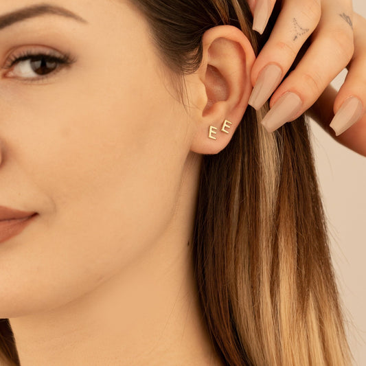 925 Sterling Silver Initial Letter Stud Earrings