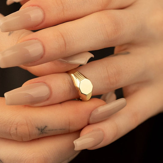 925 Sterling Silver Hexagon Signet Ring