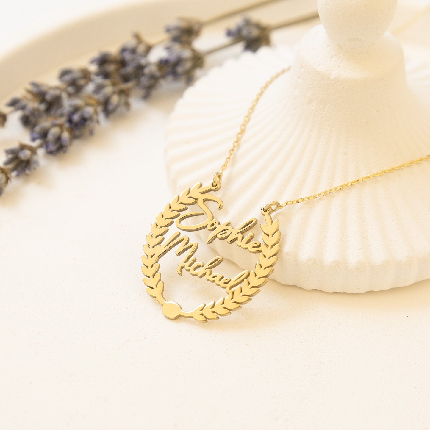 925 Sterling Silver Personalized Laurel Two Name Necklace