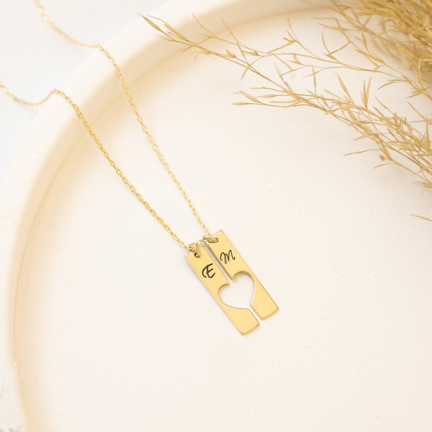 925 Sterling Silver Personalized Couple's Initial Heart Necklace