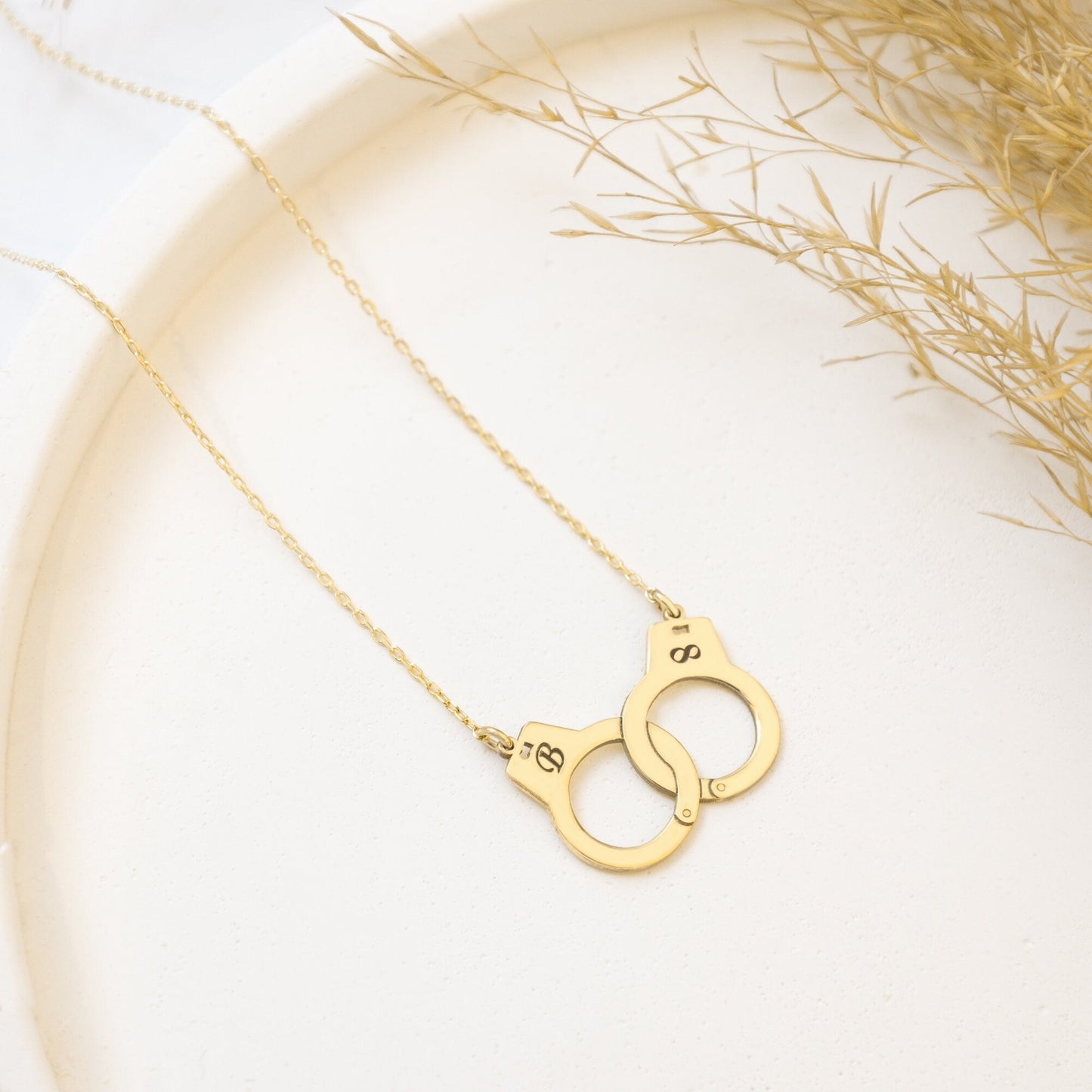 925 Sterling Silver Personalized Couple Initials on Handcuff Necklace