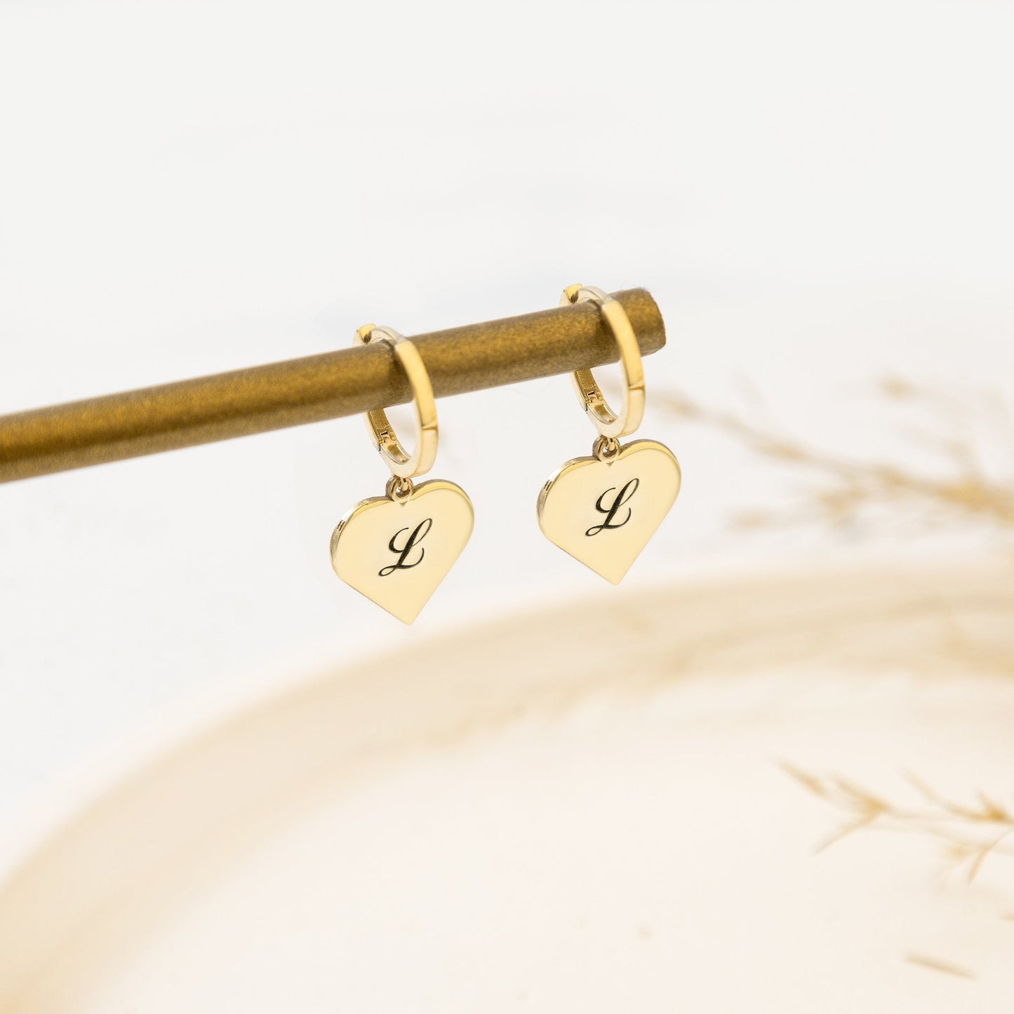 925 Sterling Silver Personalized Initial Letter Heart Hoop Earrings