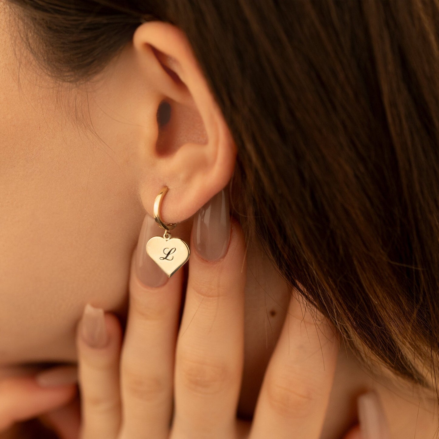 925 Sterling Silver Personalized Initial Letter Heart Hoop Earrings