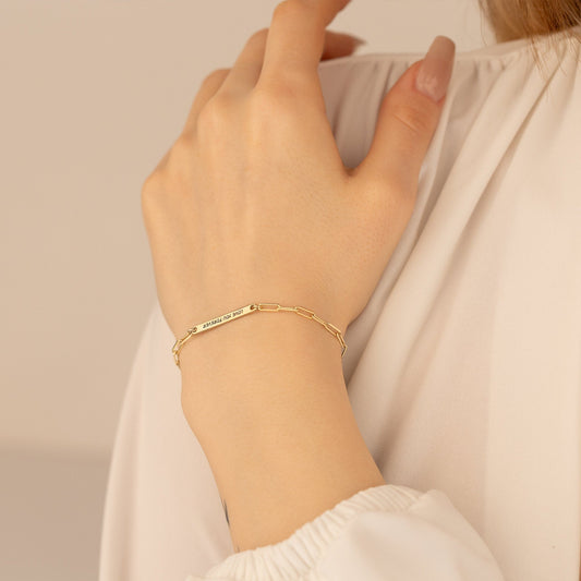 925 Sterling Silver Dainty Name Bar Charm Dog Tag Bracelet