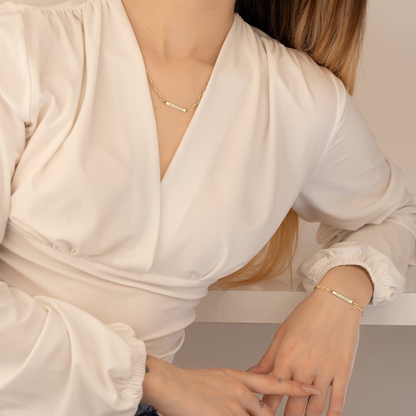 925 Sterling Silver Dainty Name Bar Charm Dog Tag Bracelet