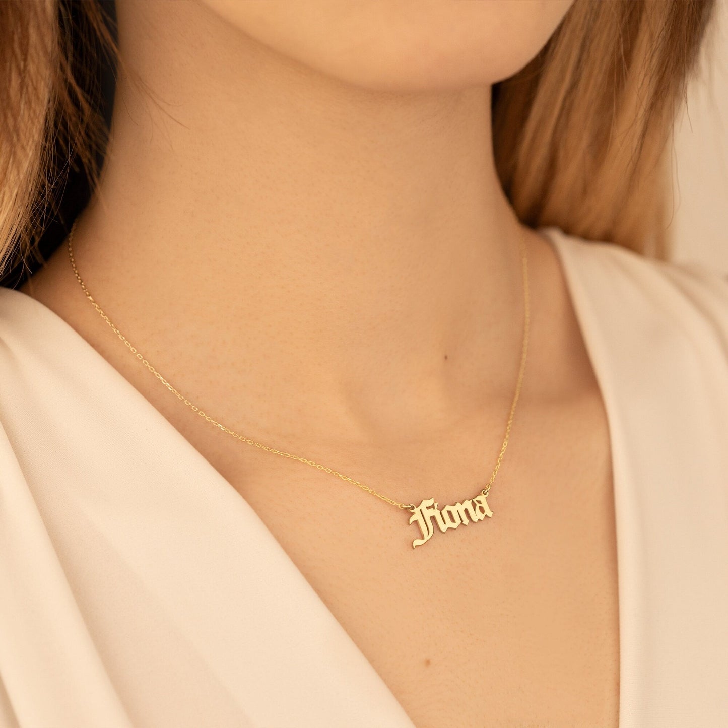 925 Sterling Silver Personalized Old English Name Necklace