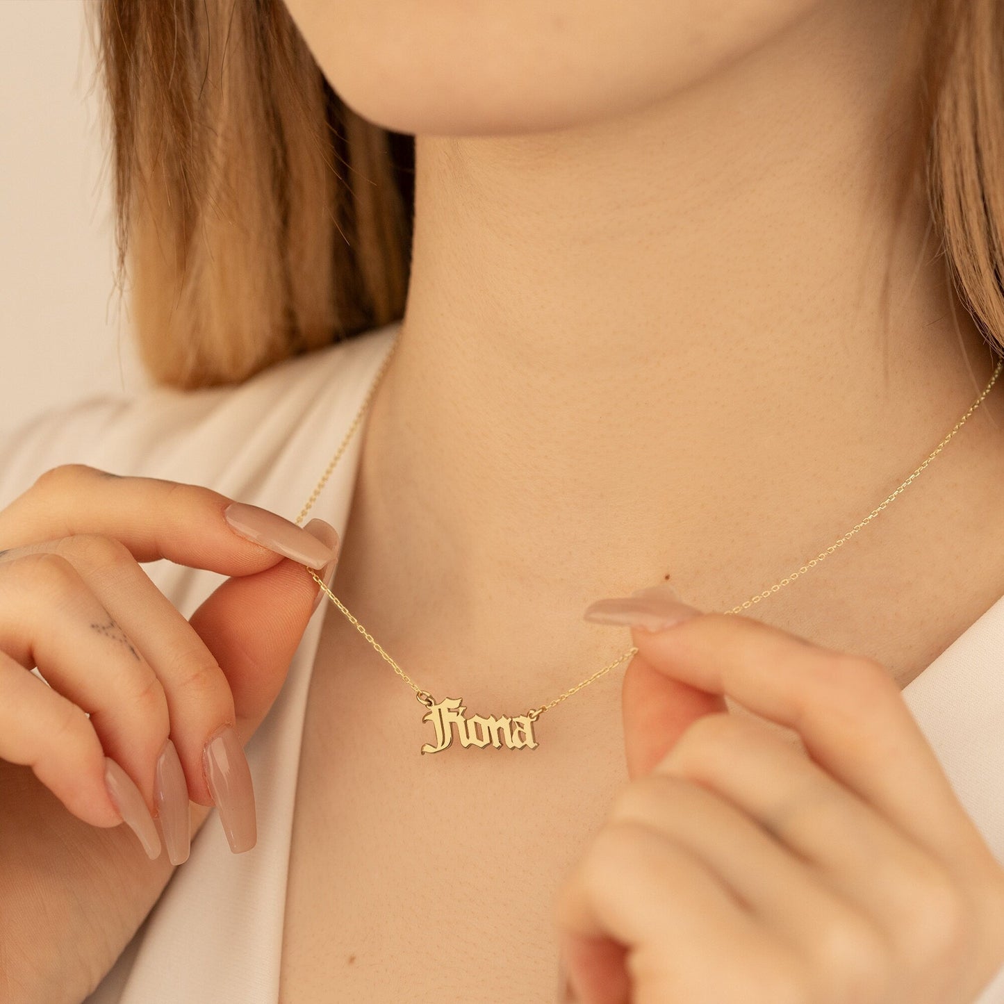 925 Sterling Silver Personalized Old English Name Necklace