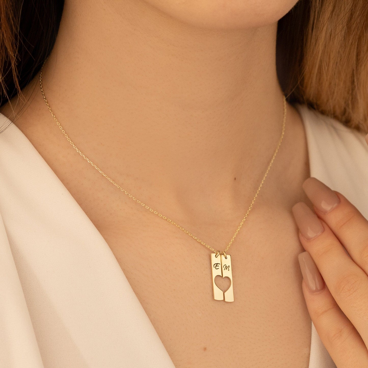 925 Sterling Silver Personalized Couple's Initial Heart Necklace