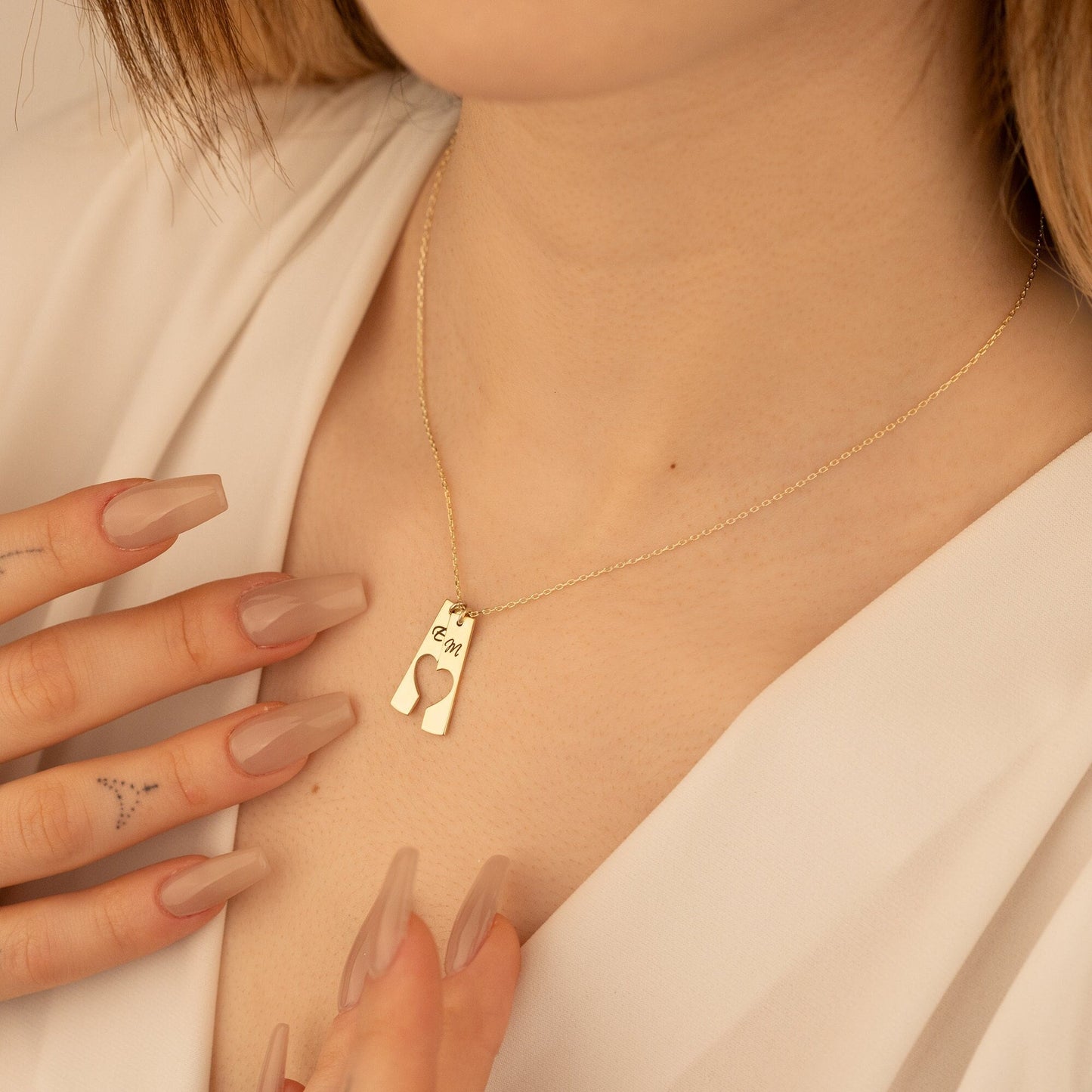 925 Sterling Silver Personalized Couple's Initial Heart Necklace