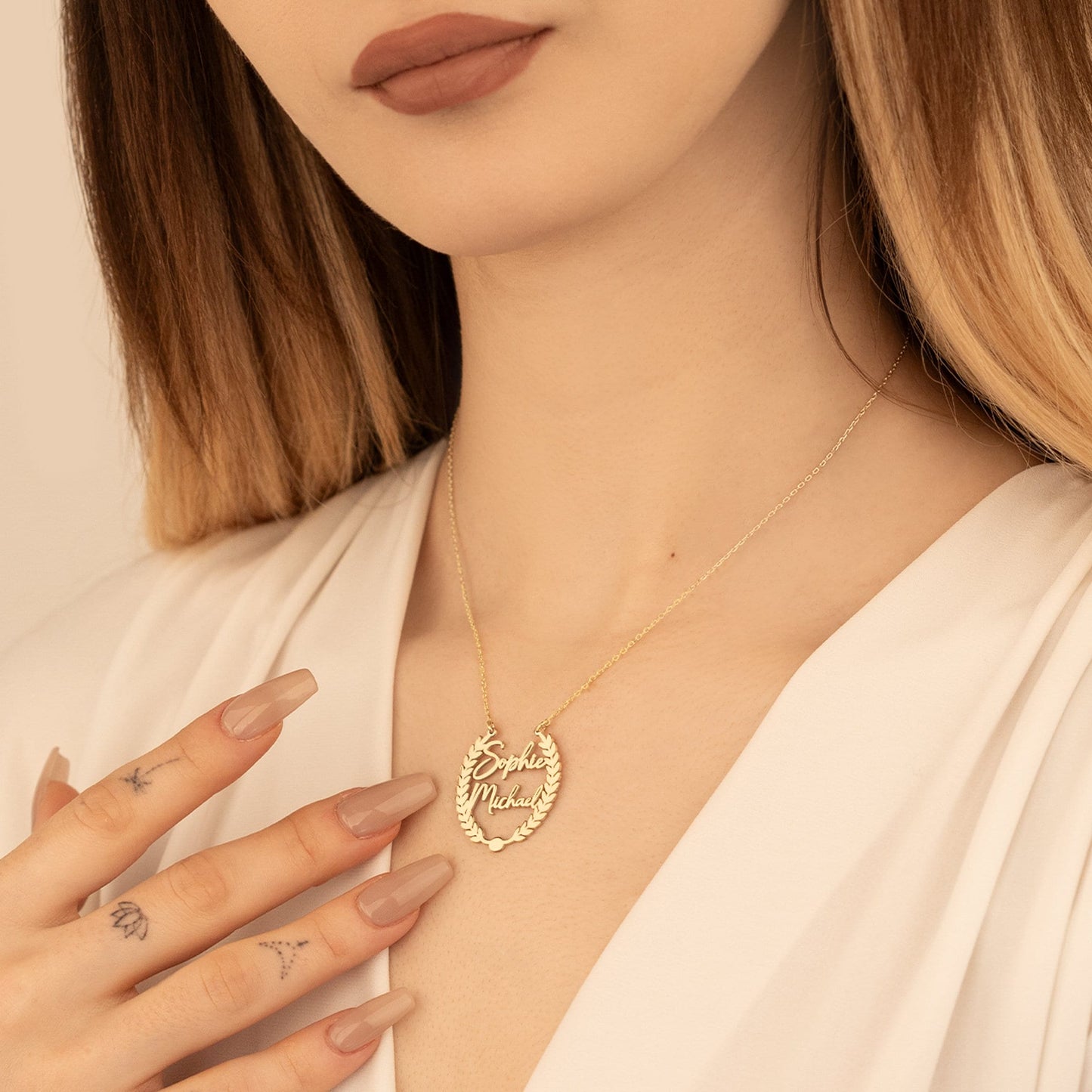 925 Sterling Silver Personalized Laurel Two Name Necklace