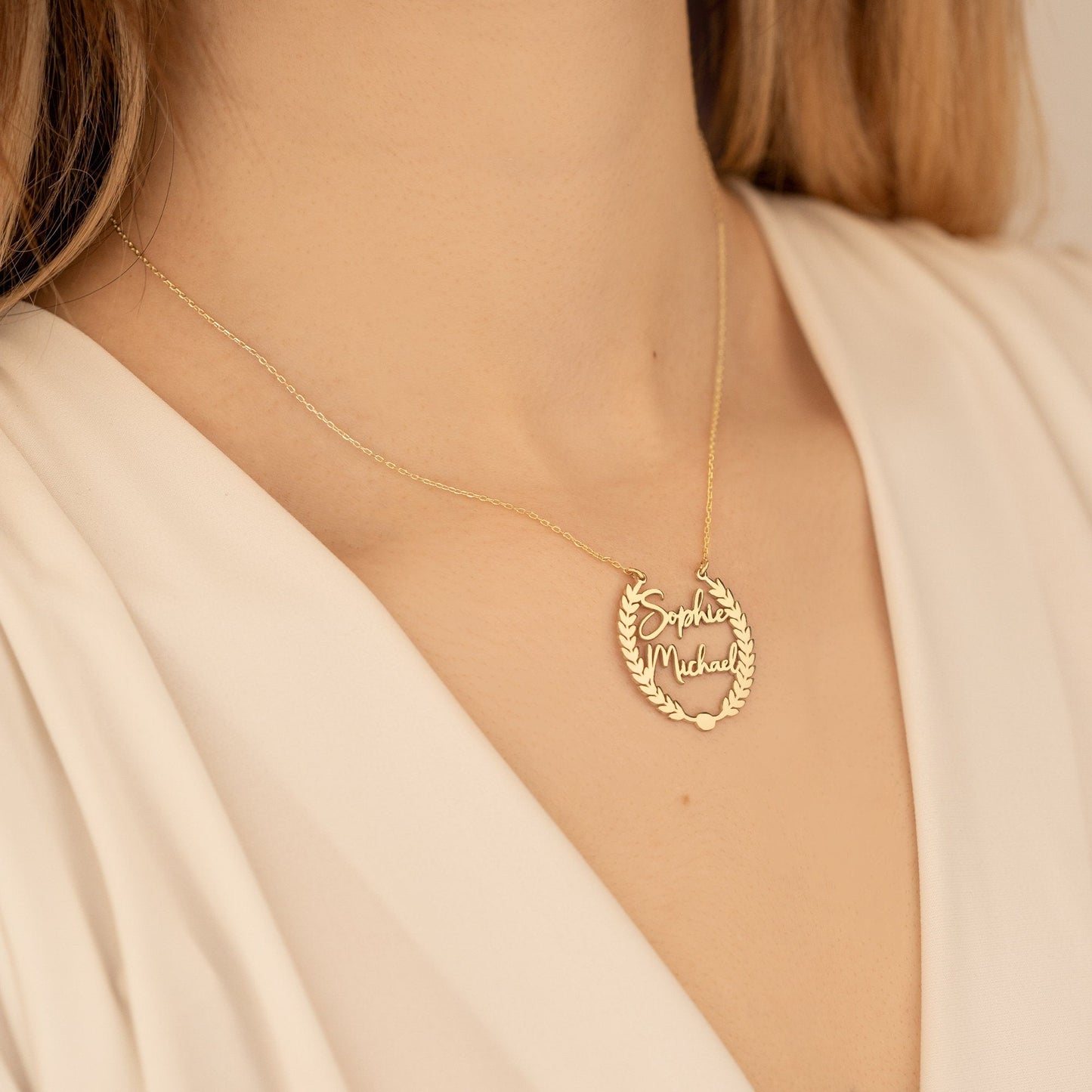 925 Sterling Silver Personalized Laurel Two Name Necklace