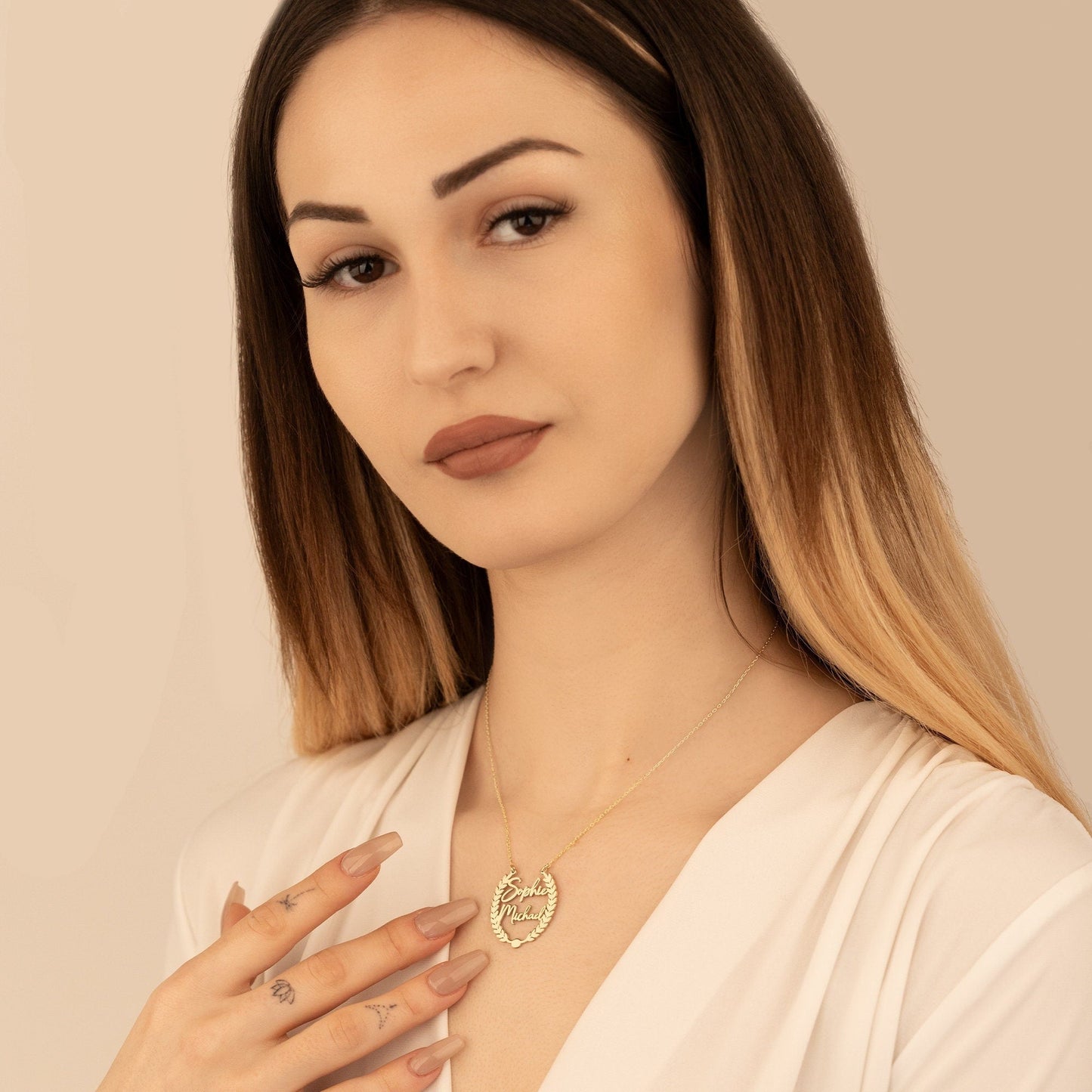 925 Sterling Silver Personalized Laurel Two Name Necklace