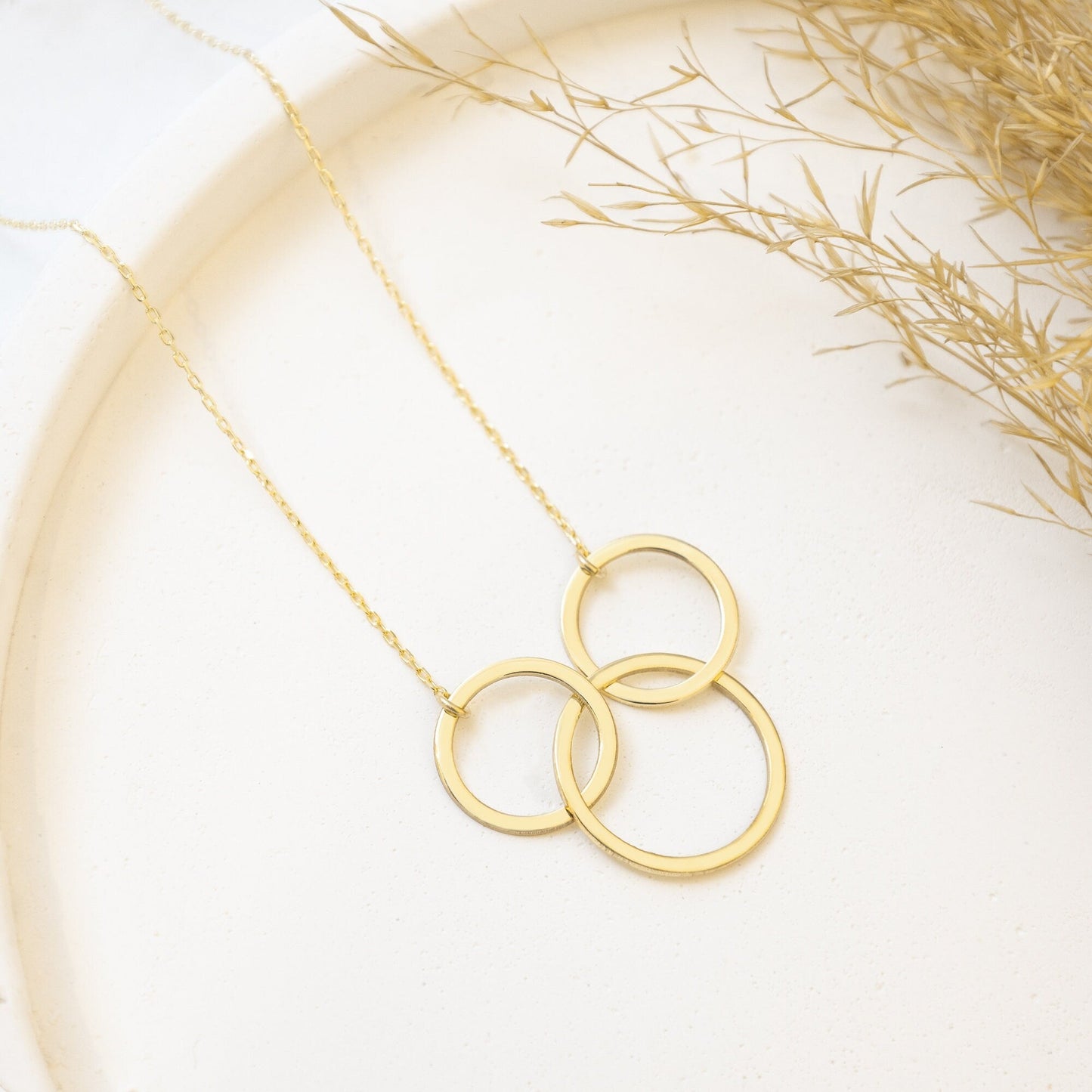 925 Sterling Silver Three Rings Infinity Dangle Charms Necklace