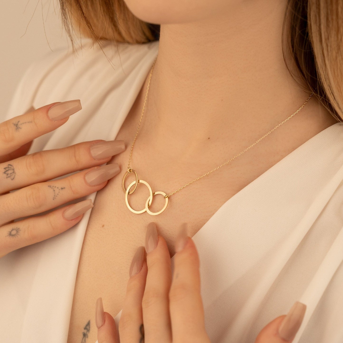 925 Sterling Silver Three Rings Infinity Dangle Charms Necklace