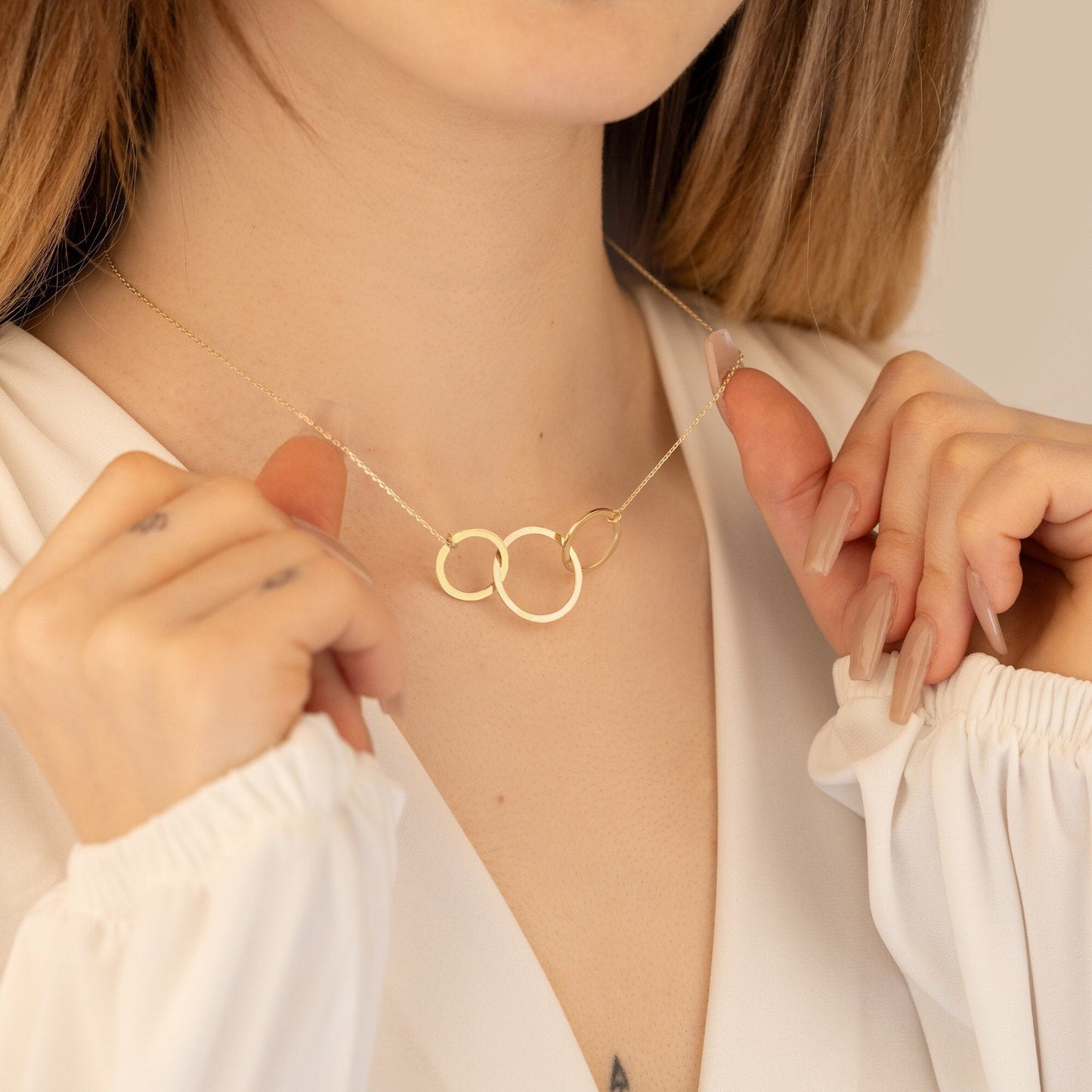 925 Sterling Silver Three Rings Infinity Dangle Charms Necklace