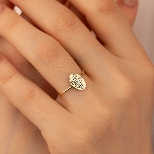 925 Sterling Silver Personalized Birth Flower Ring