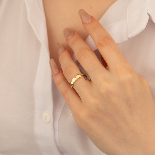 925 Sterling Silver Dainty Triple Hearts Ring