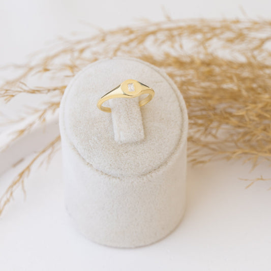 925 Sterling Silver Baguette Diamond Pave Signet Ring