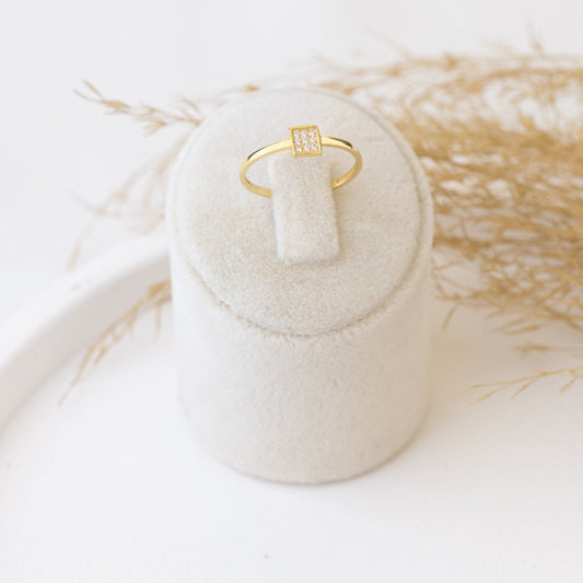 925 Sterling Silver Diamond Pave Square Block Signet Ring