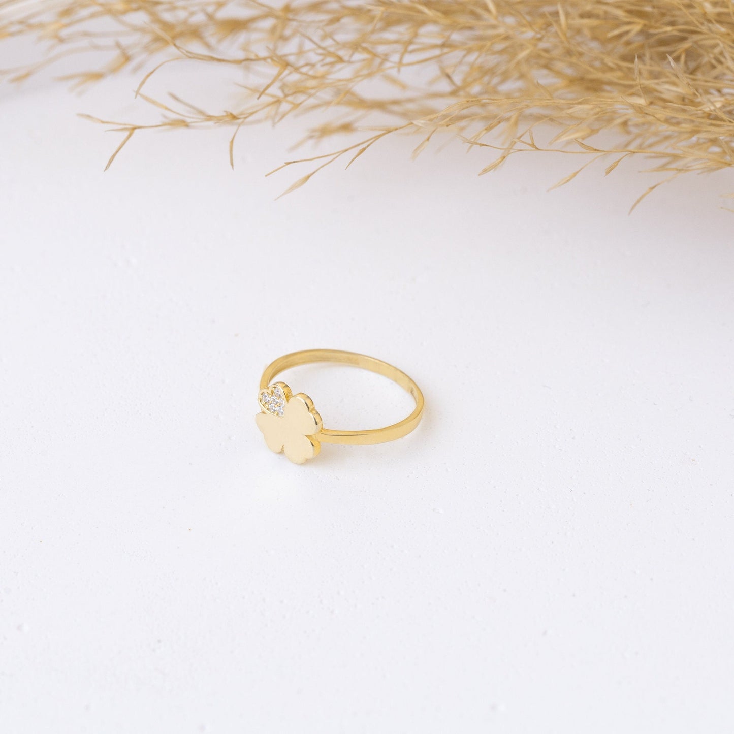 925 Sterling Silver Diamond Pave Four Leaf Clover Ring