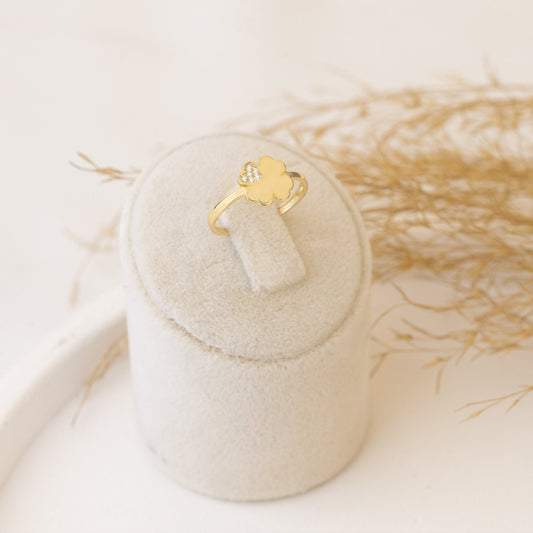 925 Sterling Silver Diamond Pave Four Leaf Clover Ring