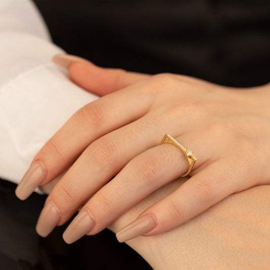 925 Sterling Silver Flat Top Diamond Pave Thin Bar Ring