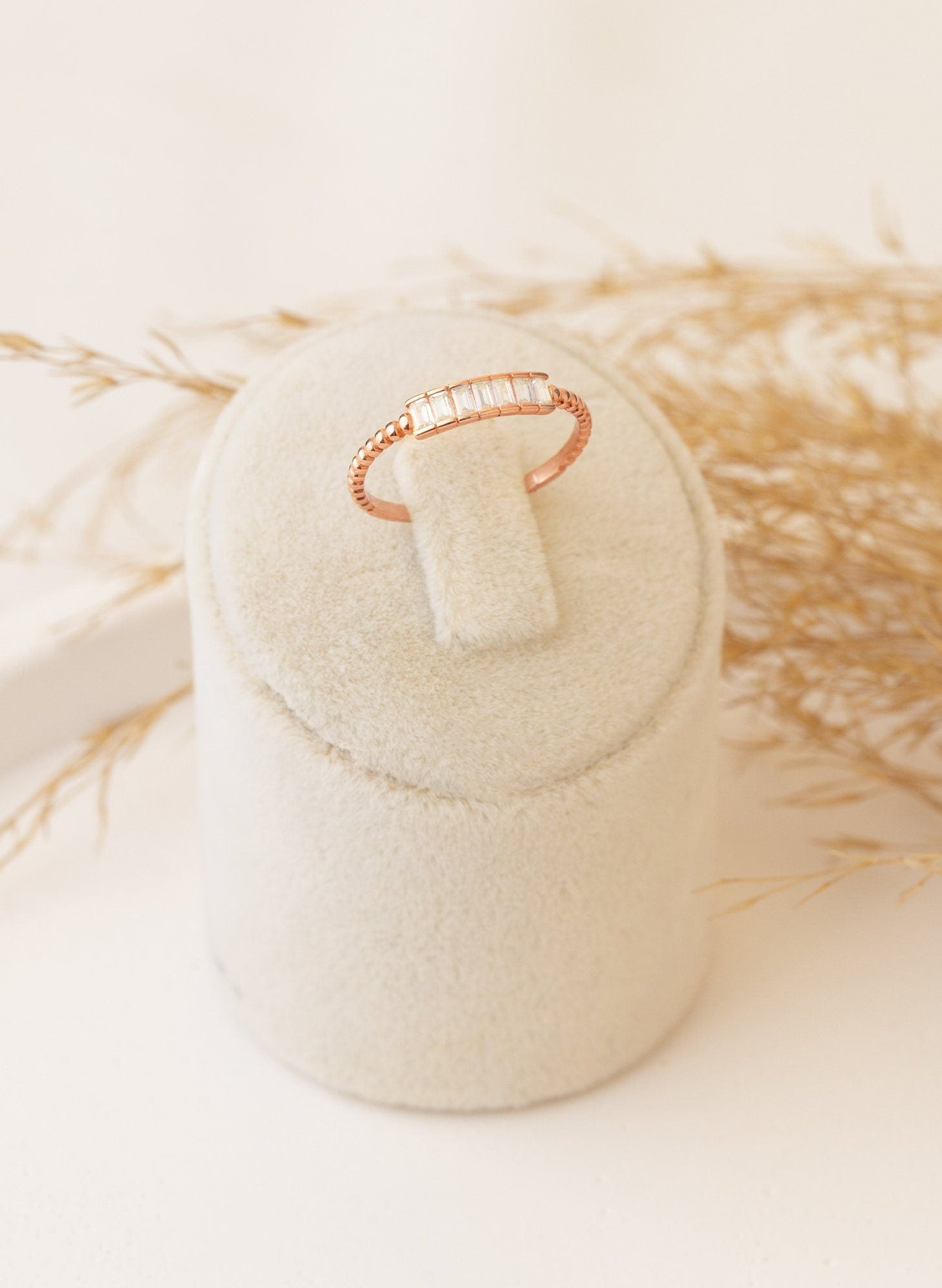 925 Sterling Silver Baguette Diamond Pave Bar Ring