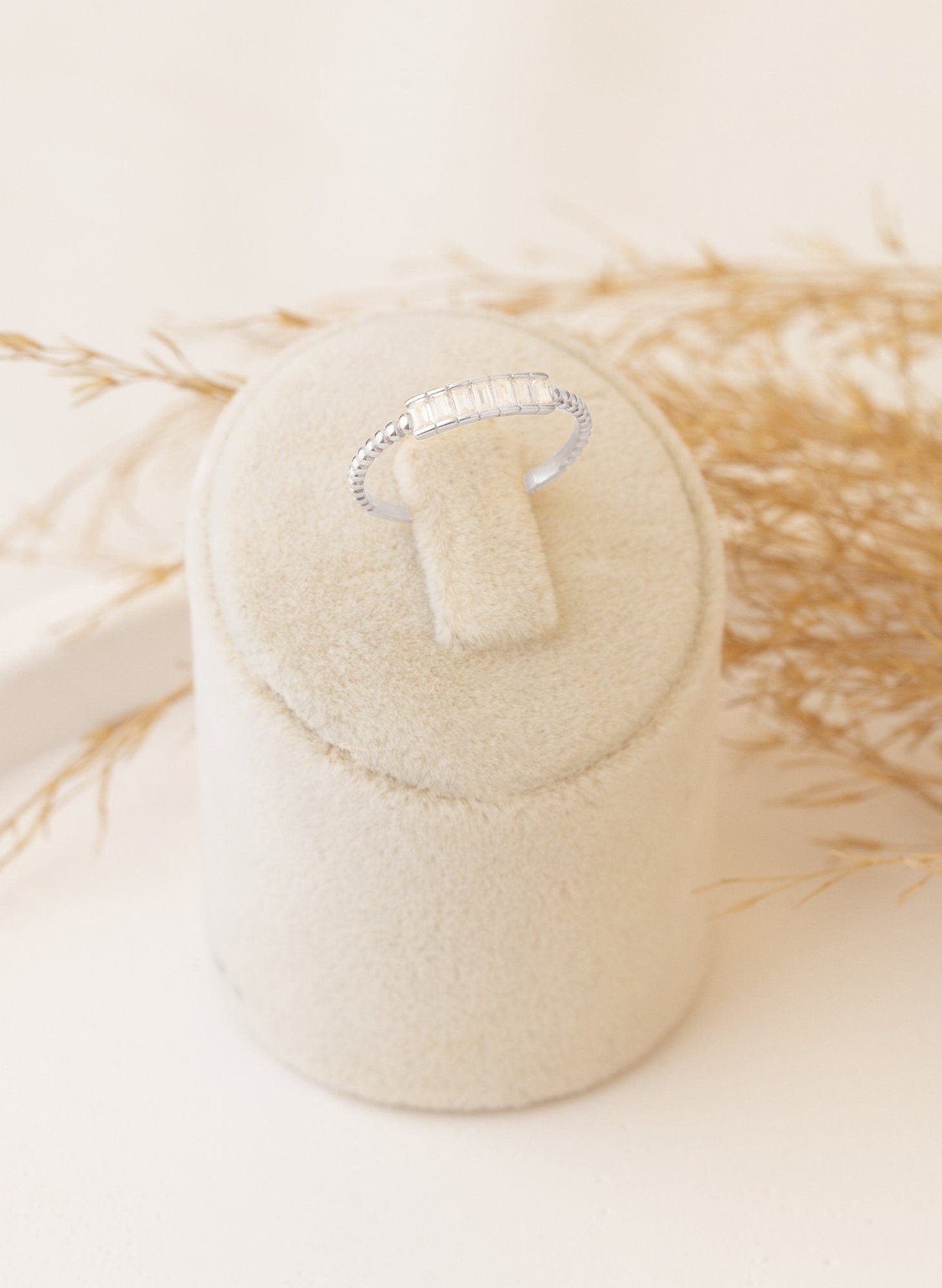 925 Sterling Silver Baguette Diamond Pave Bar Ring