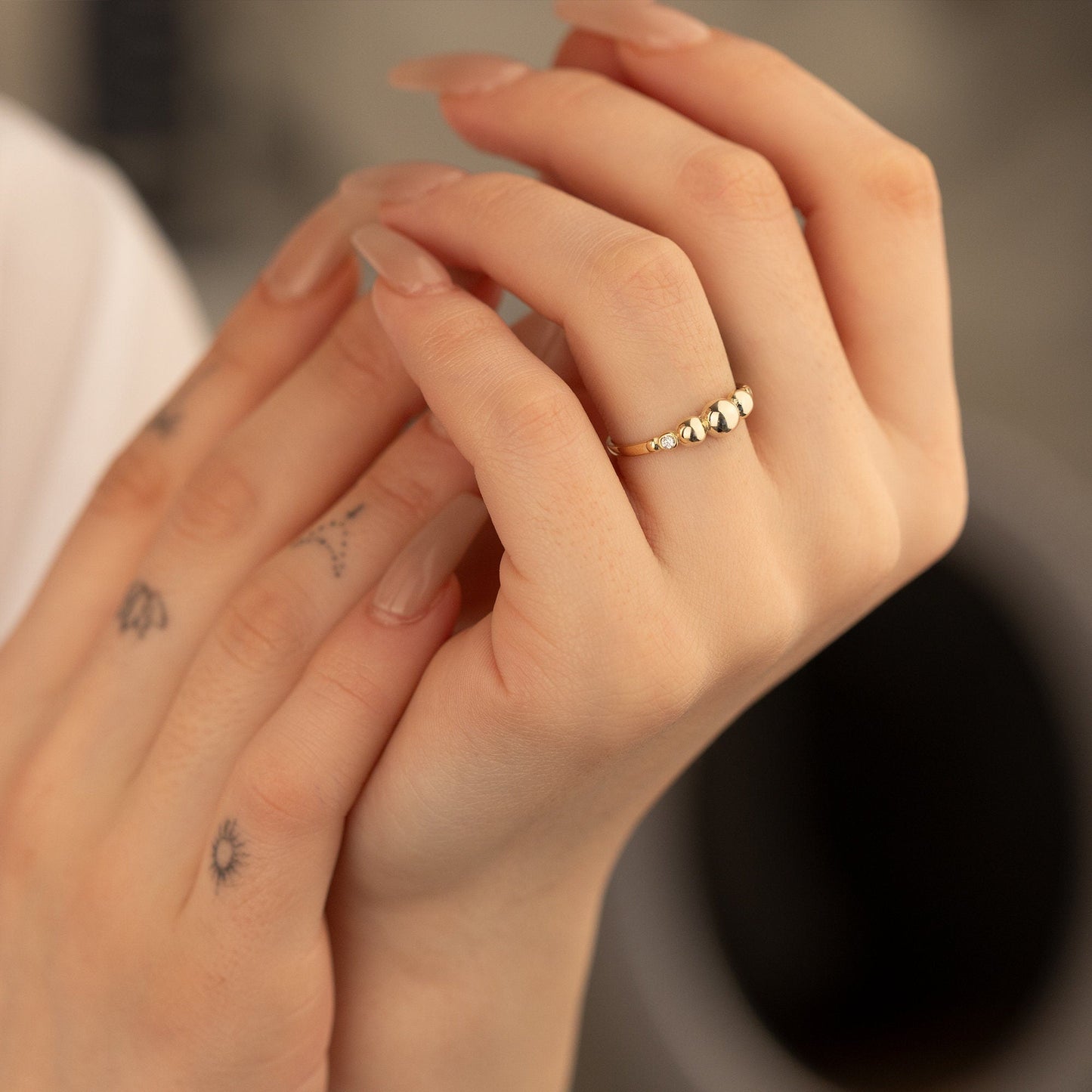 925 Sterling Silver Diamond Pave Silver Beads Ring