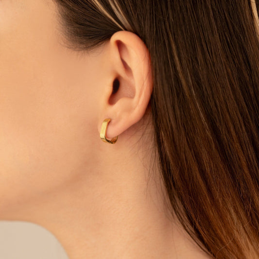 925 Sterling Silver Grooved Square Hoop Earrings