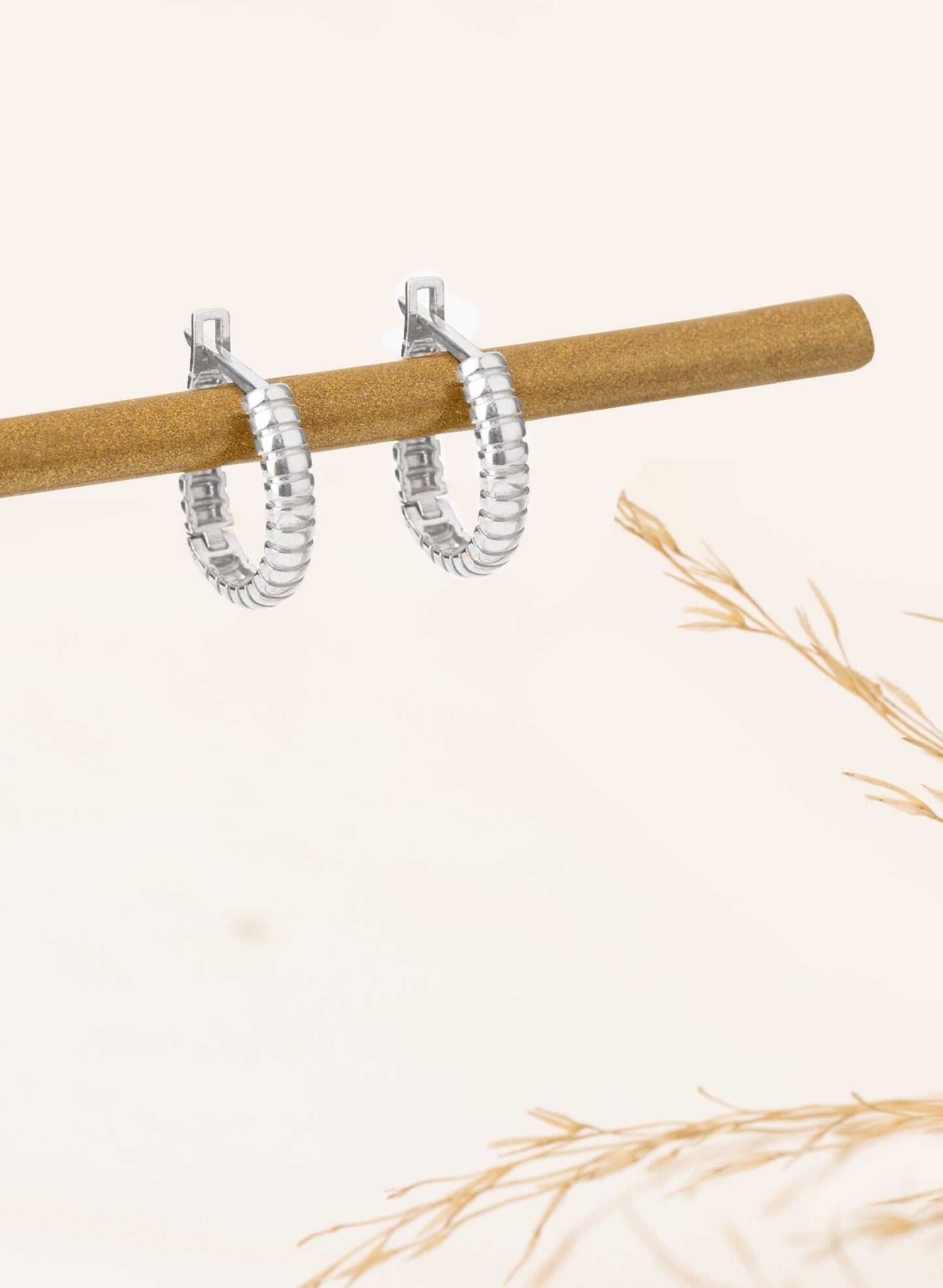 925 Sterling Silver Bead Retro Hoop Earrings