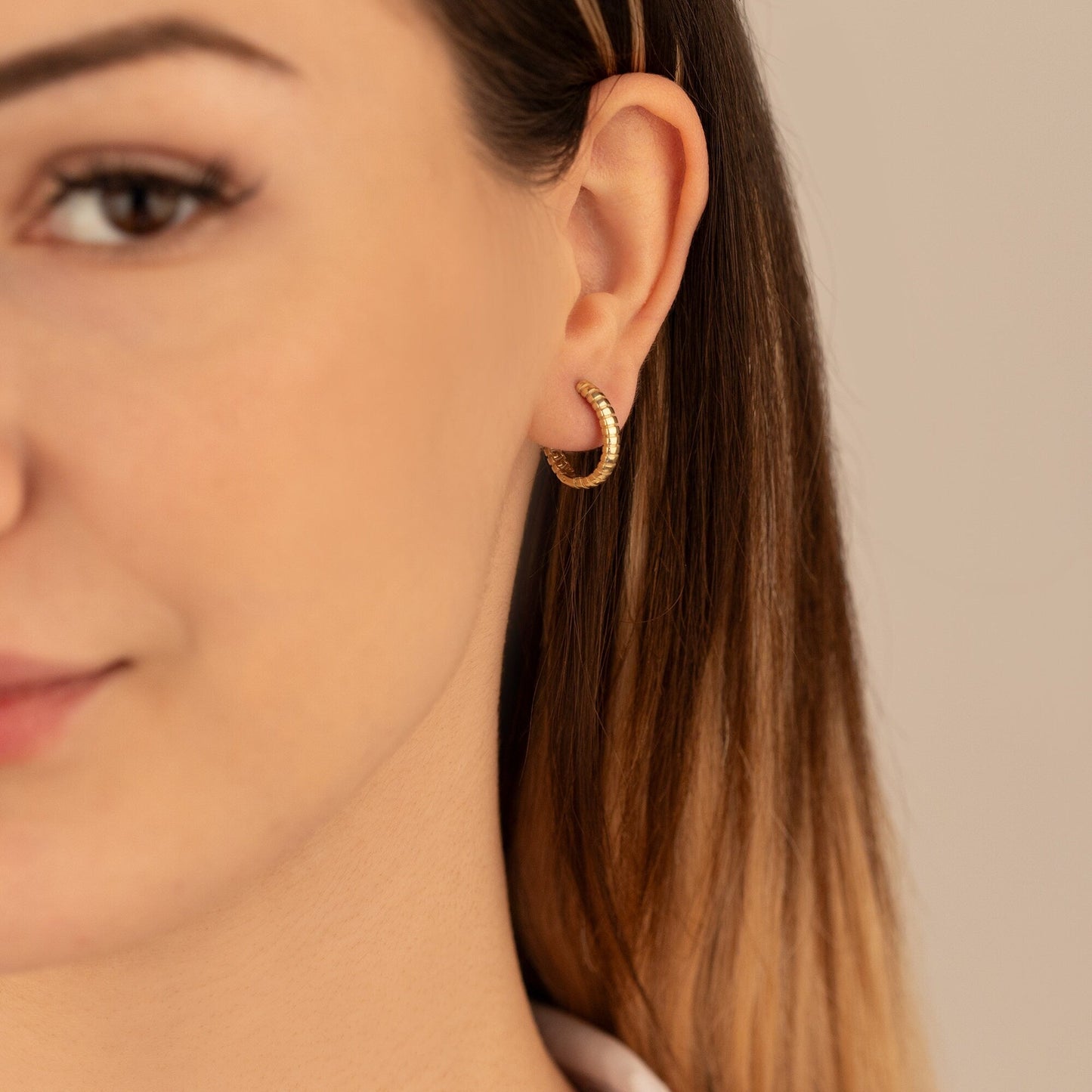 925 Sterling Silver Bead Retro Hoop Earrings