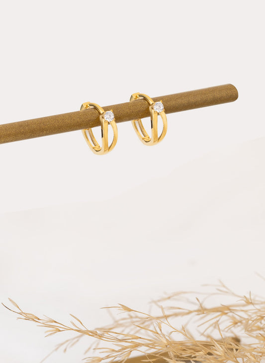 925 Sterling Silver Split Hoop Earrings with Diamond