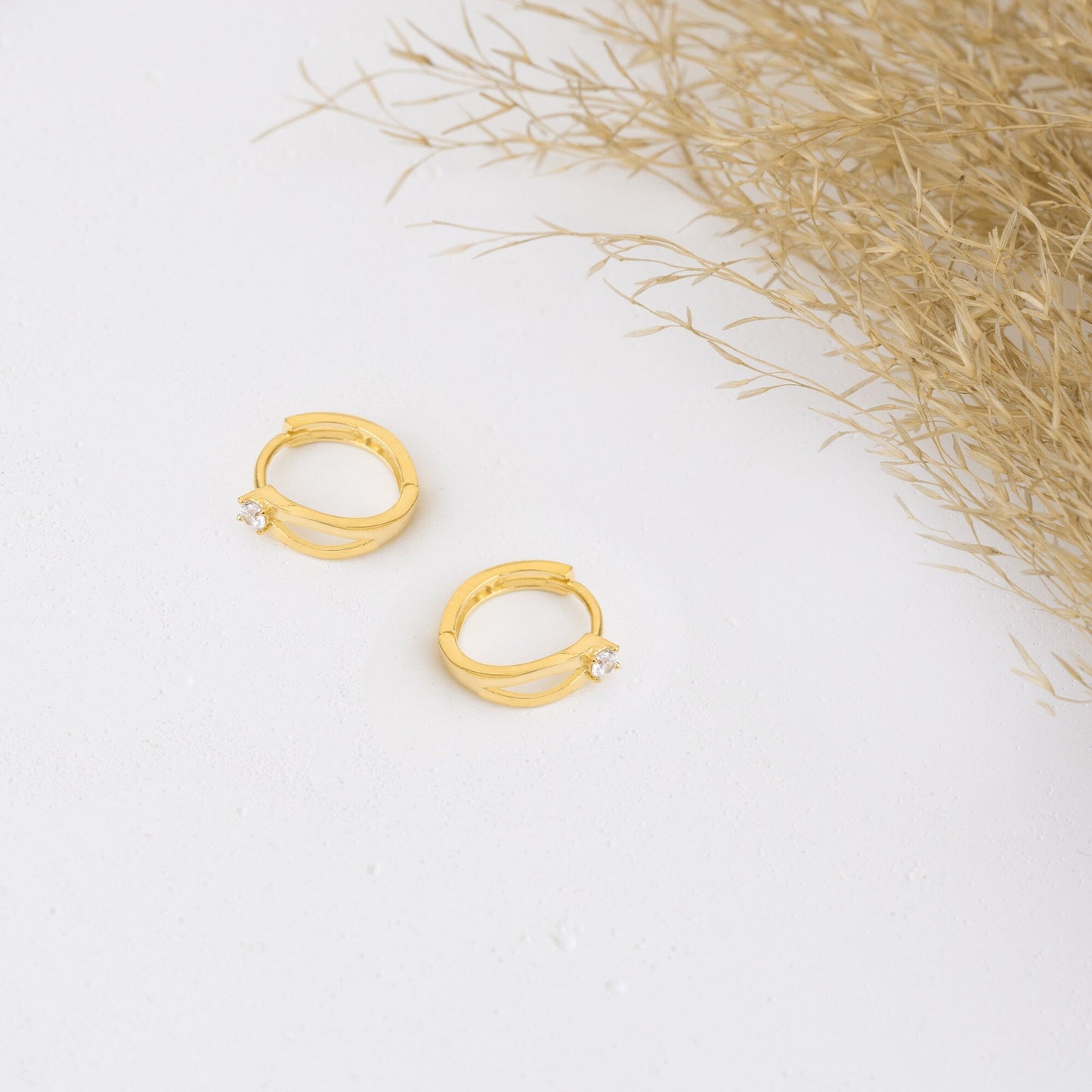 925 Sterling Silver Split Hoop Earrings with Diamond