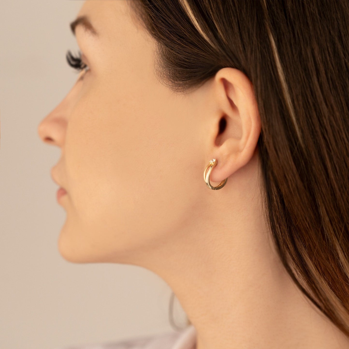 925 Sterling Silver Split Hoop Earrings with Diamond