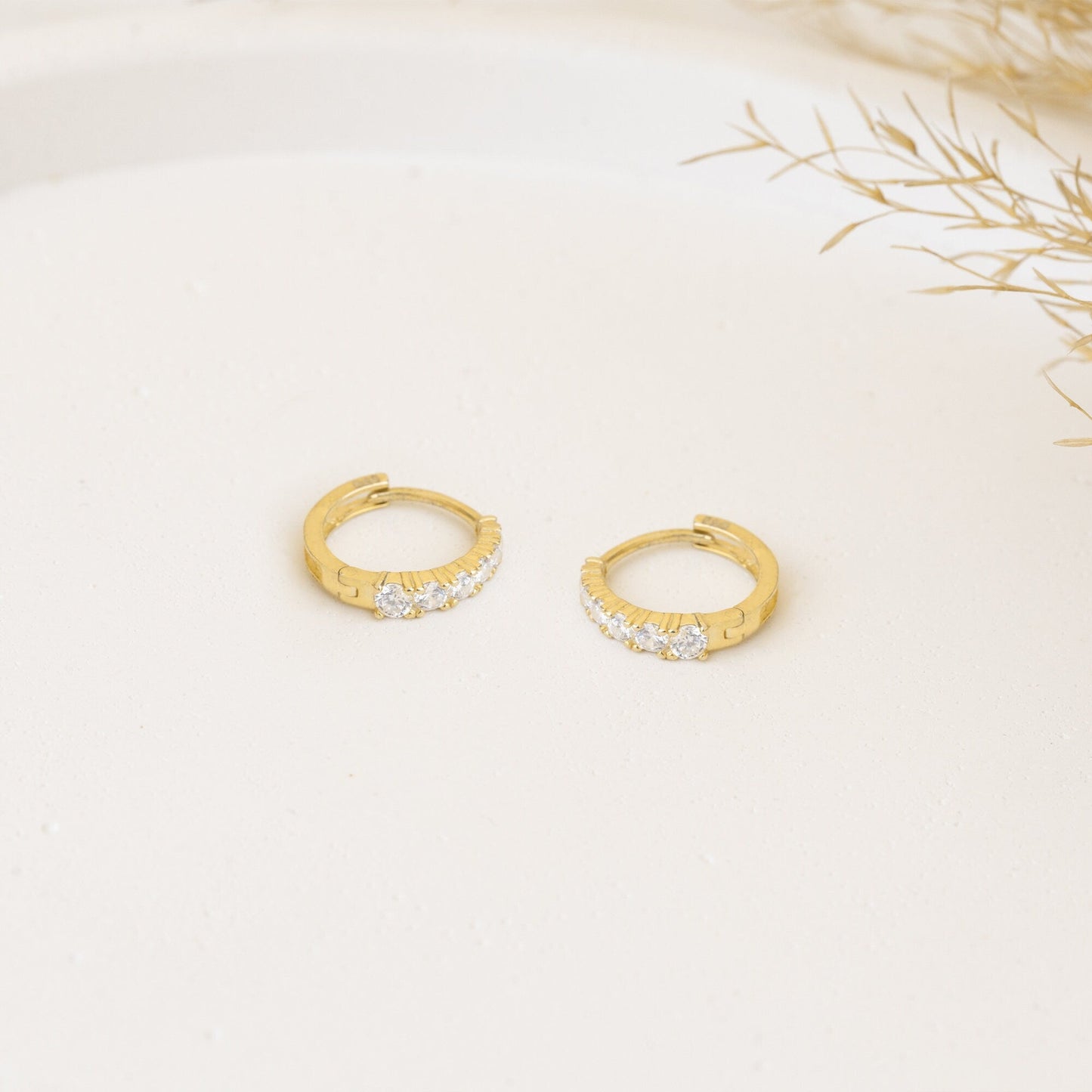 925 Sterling Silver Diamond Pave Huggie Earrings