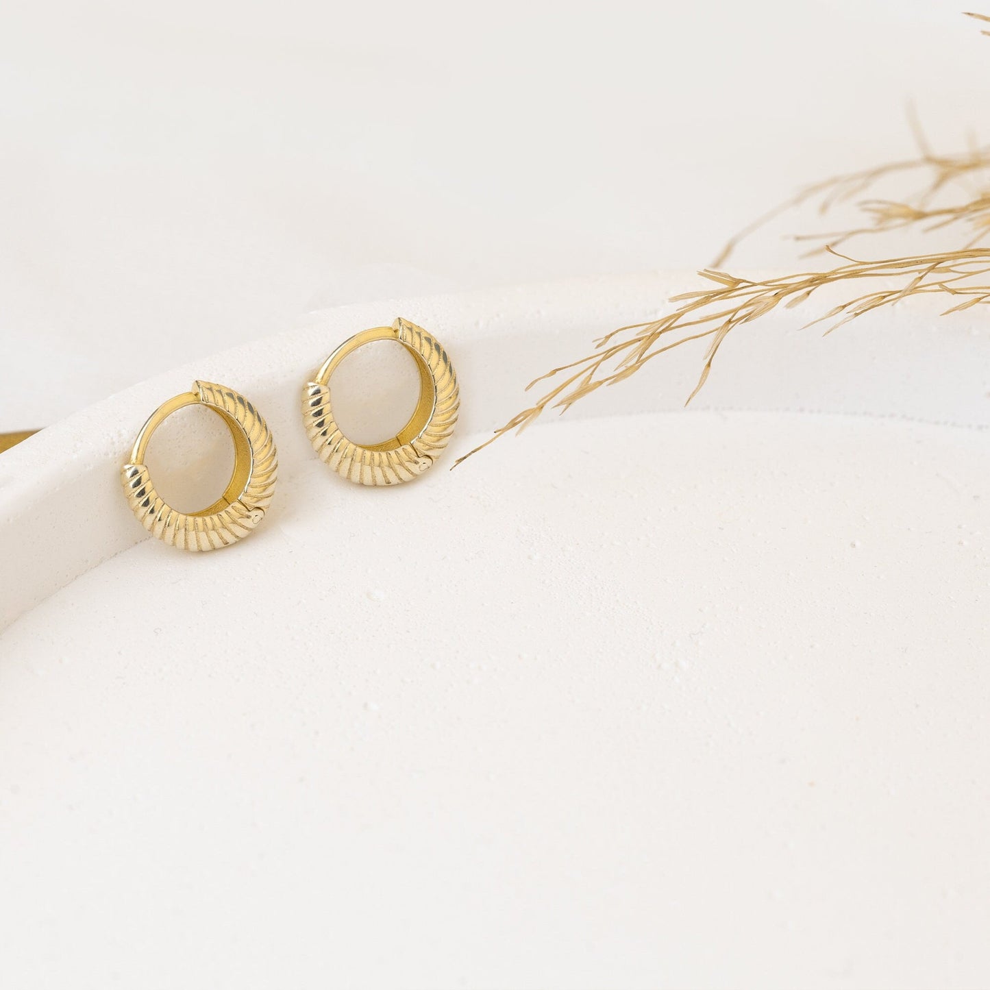 925 Sterling Silver Serrated Retro Huggie Hoop Earrings